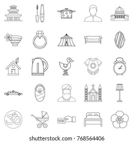 Conjugal icons set. Outline set of 25 conjugal vector icons for web isolated on white background