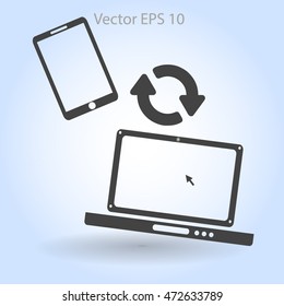 conjugation  between the phone and a laptop vector illustration