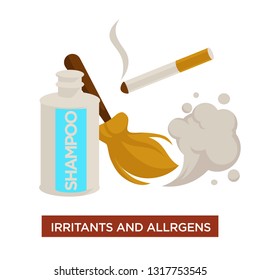 Conjuntivitis agentes causantes irritantes y alérgenos humo polvo y vectores de champú cosméticos broomstick y nubes de suciedad encendida enfermedad de los ojos de cigarrillos o riesgo de inflamación medicación y atención de la salud.
