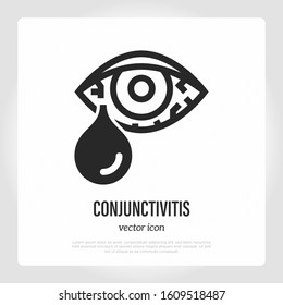 Conjunctivitis, eye allergy thin line icon. Symptom of adenovirus. Healthcare and medical vector illustration.