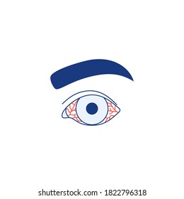 Icono de conjuntivitis aislado en fondo blanco. Logo de la línea Thin, ojo rojo intenso. Infección viral temporada alergia enfermedad ocular síntoma inflamación del virus Contorno oftalmología ilustración del vector médico