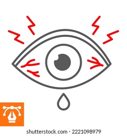Conjunctivitis line icon, outline style icon for web site or mobile app, disease and anatomy, eye pain vector icon, simple vector illustration, vector graphics with editable strokes.