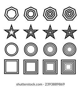 Conjunto de iconos de vector de estrella. Estallido negro con insignias para la explosión del sol. 