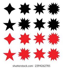 Conjunto de iconos de vector de estrella. Estallido negro con insignias para la explosión del sol. 