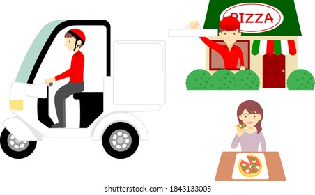 Conjunto de material ilustrativo de pizza para entrega  entrega em domicílio