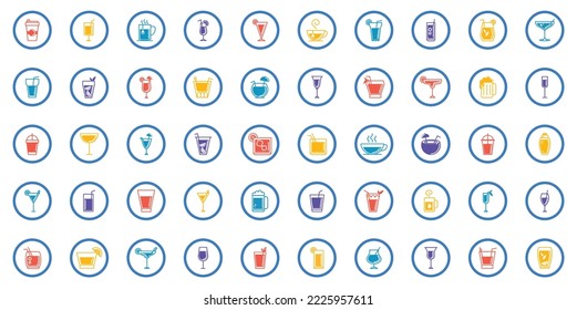 conjunto de imágenes vectoriales de 50 bebidas imagen con fondo blanco