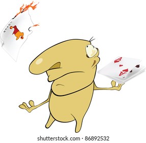 The conjurer with cards. Cartoon