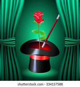 Conjurer hat with magic red rose