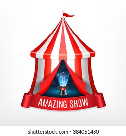 Conjurer hat with magical glow inside circus tent. Vector icon. EPS10