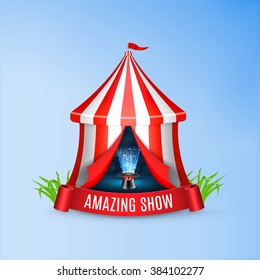 Conjurer Hat With Magical Glow Inside Circus Tent.  EPS10 Vector