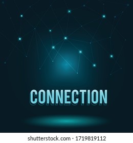 Conncection technology with shiny light bulb. Spider web concept show line and dot with blue light on bottom. Presentation of futuristic with content text idea CONNECTION.