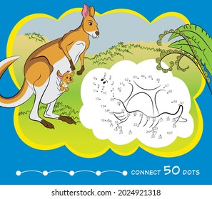 Connect 50 dots in order, finish drawing a picture and find out who you met the kangaroo. A fun drawing lesson for children.