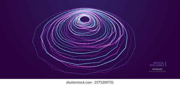 Connect ai banner background. Futuristic technology circular lines glowing concept. Digital round network vector design. Stream big data internet texture.