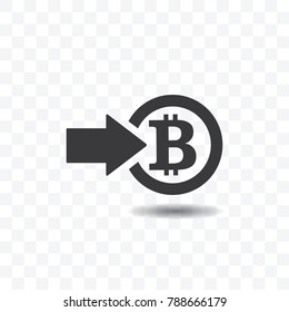 Connect Bitcoin icon with arrow for internet money vector illustration on transparent background. Crypto currency symbol and coin image for using in web projects or mobile applications. 