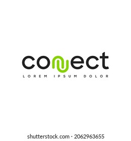 Connect Black and Green Lowercase Logo Design Template Elements. Connected linked n and n letters. Modern Networking Logo Design Vector.