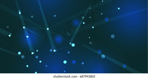 Connect blue graphic visualization with dots and lines