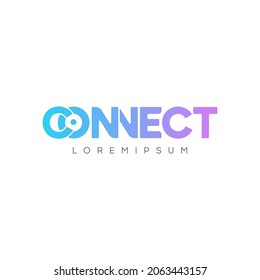 Connect Blue Purple Gradient Logo Design Template Elements. Connected c and o letters with dot. Connected linked n and n letters. Modern Networking Logo Design.