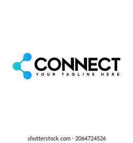 Connect Blue Turquoise and Black Lowercase Logo Design Template Elements. Connected linked dots as a connection. Modern Networking Logo Design Vector.