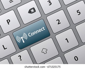 Connect button on laptop keyboard or personal computer. Concept of  network, social media and wireless technology.