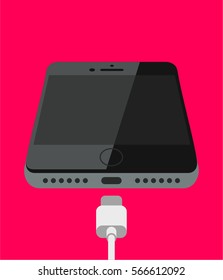 Connect cable and charging battery smartphone vector illustration