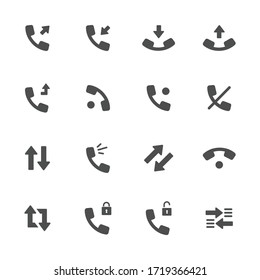 Connect and call flat icons in gray. Set of 16 pieces