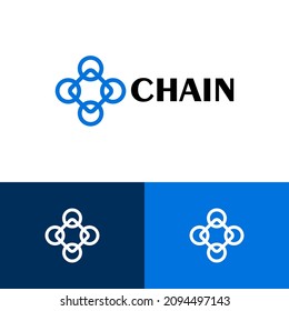 Das Design des Kettenlogos verbinden. Technische Logomarkgrafik. Kann zukünftige, moderne, kryptographische Darstellung.