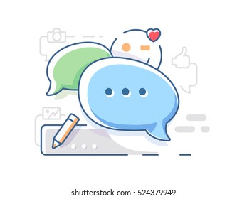 Verbinden und chatten Sie. Sprechblase-Nachricht. Vektorgrafik