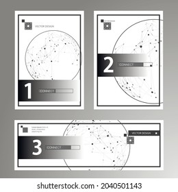 Conecte un elemento poligonal circular en el folleto de la cubierta. Esfera con líneas y puntos conectados. Antecedentes de la tecnología de vectores