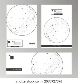 Connect circle polygonal element on cover brochure. Sphere with connected lines and dots. Vector technology background