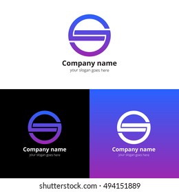 Connect, communication abstract logo icon flat and vector design template. Company monogram. Logotype with purple color. Creative vision concept logo, elements, sign, symbol for card, brand, banners.