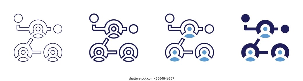 Icono de la comunidad de conexión en 4 estilos diferentes. Línea delgada, línea, línea en negrita, duotono. Estilo duotono. Trazo editable.