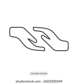 Connect, connecting icon. 2 hands touching symbol. Social media network vector illustration in line style.