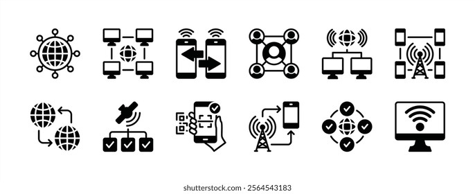 Connect, connection icon vector set. Containing network, connectivity, share, computer device technology, interconnect, internet, sync, wireless, scan barcode, people, system