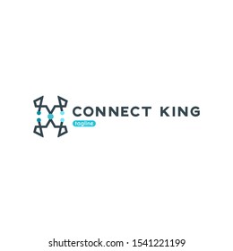 Connect or Connection King Logo Design. Line King or Kingdom Design Icon. Modern and Creative Crown Symbols Logo