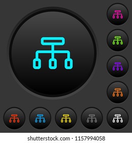 Connect dark push buttons with vivid color icons on dark grey background