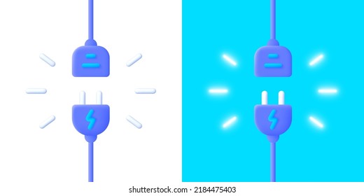 Connect disconnect neon 3D, great design for any purposes. Electric power. Futuristic digital network concept. Vector illustration design