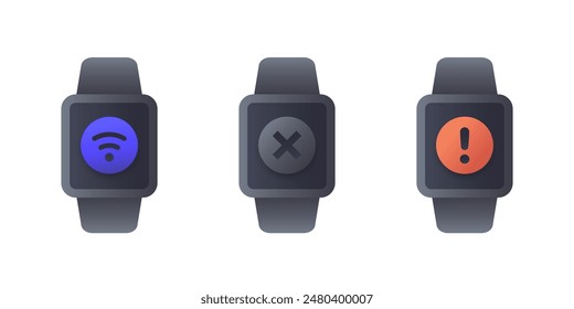 connect or disconnect smart watch vector icons set