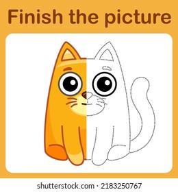Connect the dot and complete the picture of cat. Simple coloring for children. Drawing game