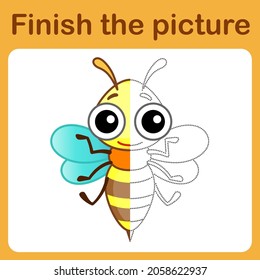 Connect the dot and complete the picture. Simple coloring funny insect bee. Drawing game for children