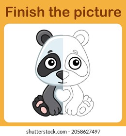 Connect the dot and complete the picture. Simple coloring panda. Drawing game for children