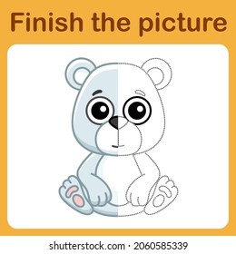 Conecte el punto y complete la imagen. Sencillo oso polar de color. Juego de dibujo para niños