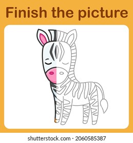 Connect the dot and complete the picture. Simple coloring zebra. Drawing game for children