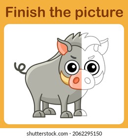 Connect the dot and complete the picture. Simple coloring boar. Drawing game for children