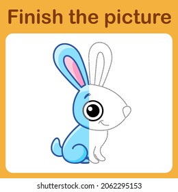 Connect the dot and complete the picture. Simple coloring rabbit, hare. Drawing game for children