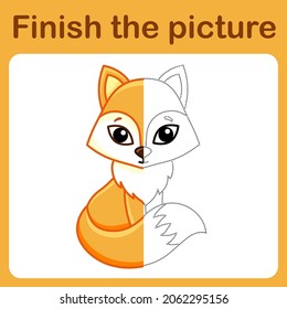 Connect the dot and complete the picture. Simple coloring fox. Drawing game for children