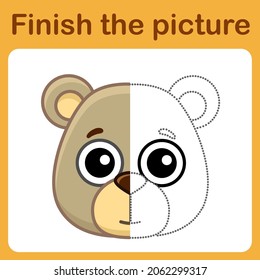 Connect the dot and complete the picture. Simple coloring bear. Drawing game for children