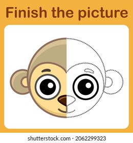 Connect the dot and complete the picture. Simple coloring monkey. Drawing game for children