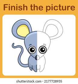 Connect The Dot And Complete The Picture. Simple Coloring Book Of Mouse. Drawing Game For Children