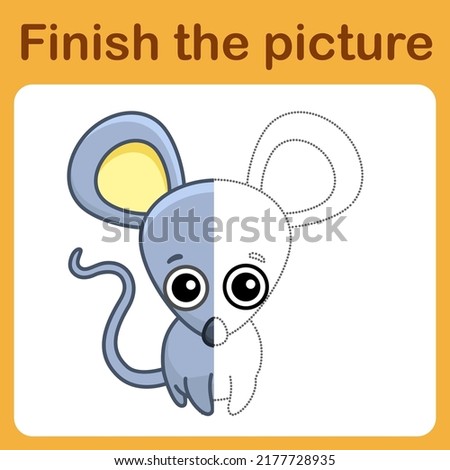 Connect the dot and complete the picture. Simple coloring book of mouse. Drawing game for children