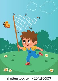 Connect Dot to Dot Drawing Practice For Children. Vector Illustration.